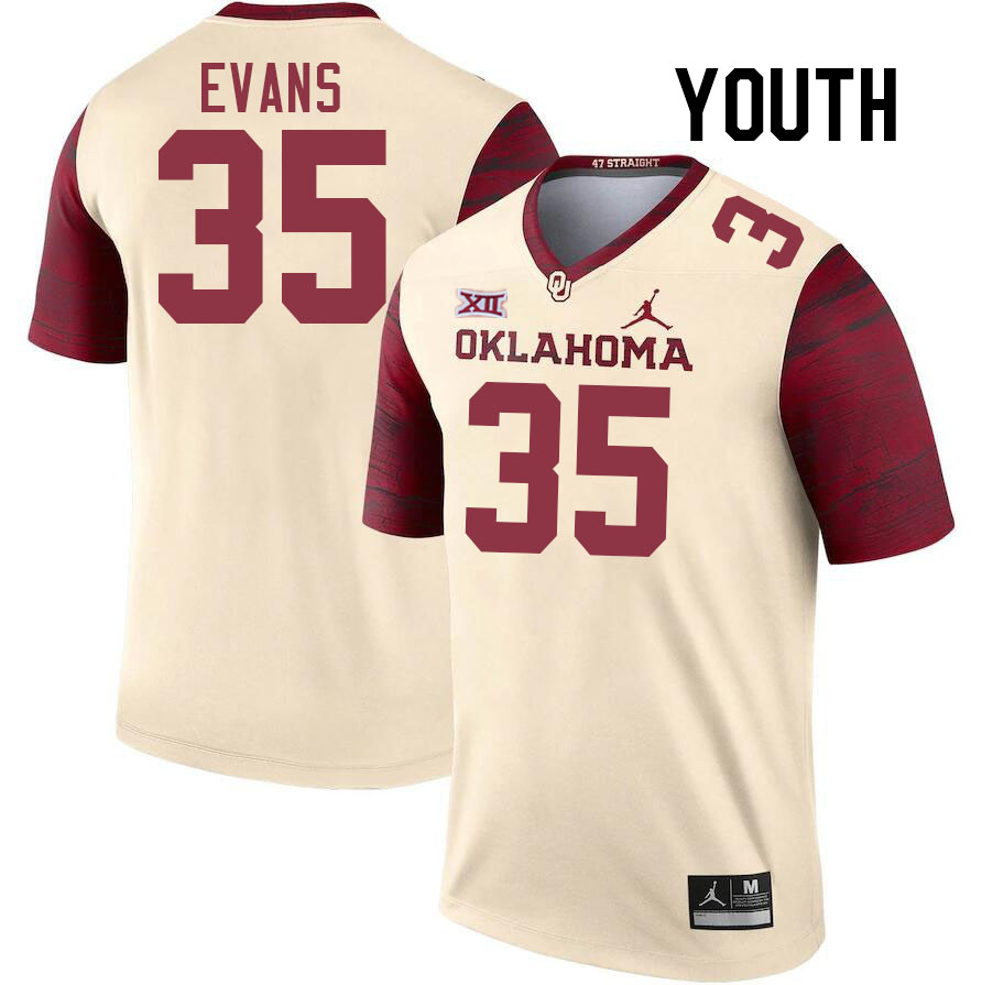 Youth #35 Liam Evans Oklahoma Sooners College Football Jerseys Stitched-Cream